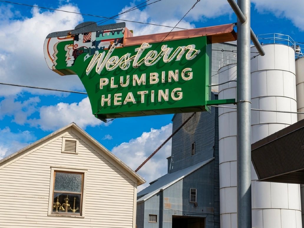 Western Plumbing Heating vintage sign